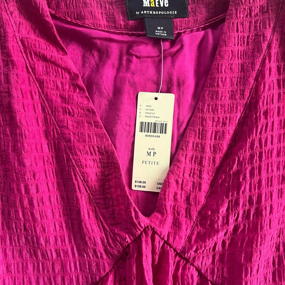 NWT Maeve By Anthropologie Tiered Tunic Dress Raspberry Size MP - Picture 3 of 5